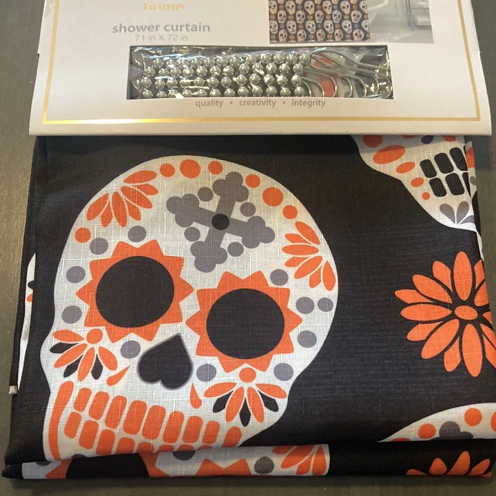 Deborah Connolly Sugar skull Halloween shower curtain set